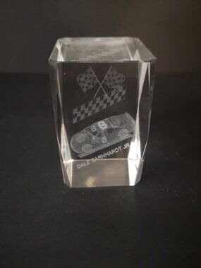 Crystal Glass 3D Laser Etched Paperweight w/ Dale Earnhardt Jr. Name 3"